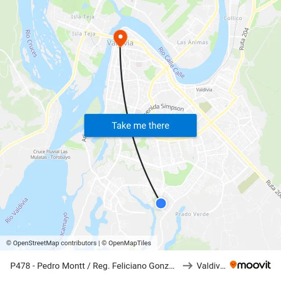 P478 - Pedro Montt / Reg. Feliciano González to Valdivia map