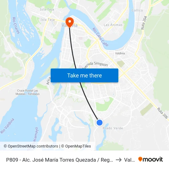 P809 - Alc. José María Torres Quezada / Reg. Roberto Fernández Múñoz to Valdivia map