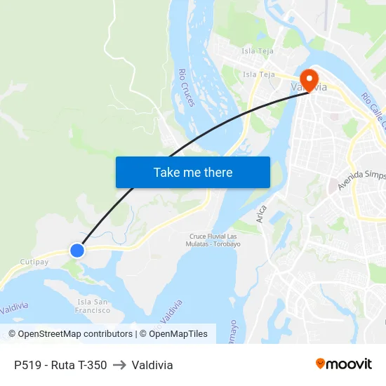 P519 - Ruta T-350 to Valdivia map