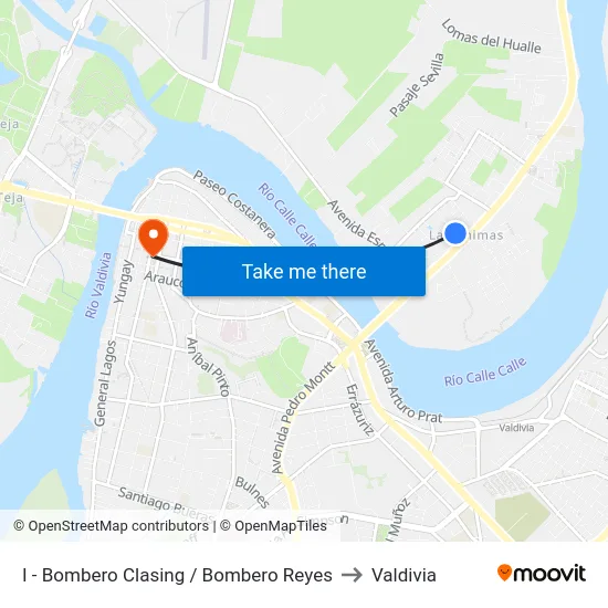I - Bombero Clasing / Bombero Reyes to Valdivia map