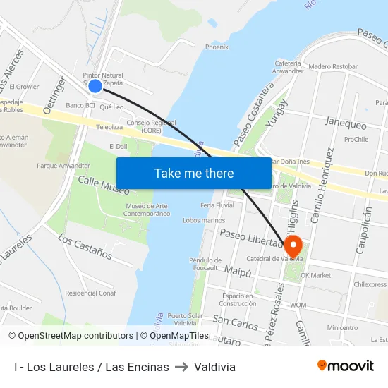 I - Los Laureles / Las Encinas to Valdivia map