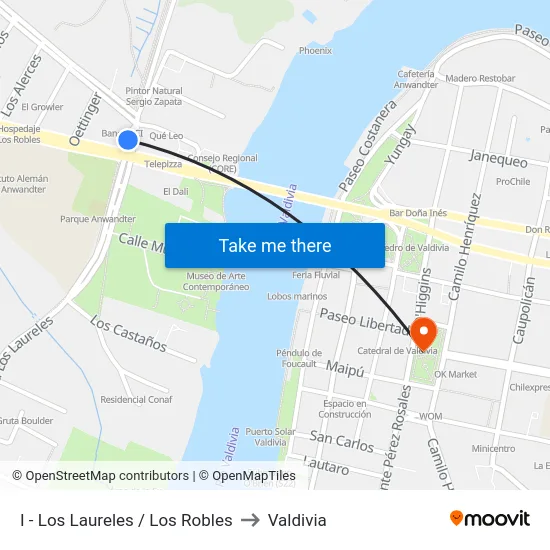 I - Los Laureles / Los Robles to Valdivia map