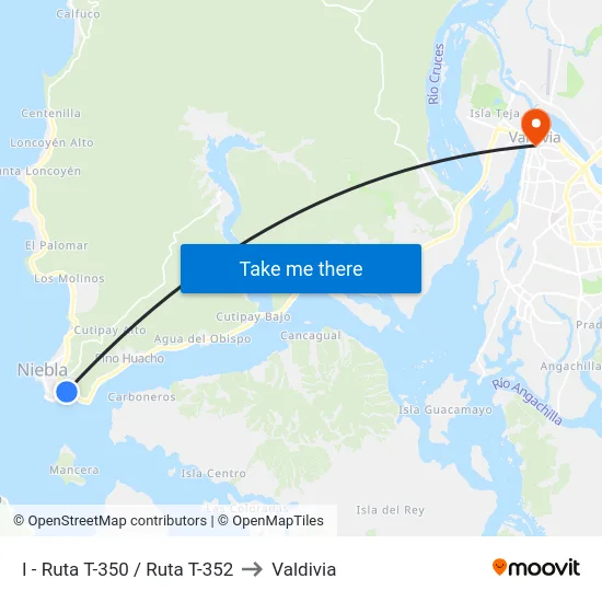 I - Ruta T-350 / Ruta T-352 to Valdivia map