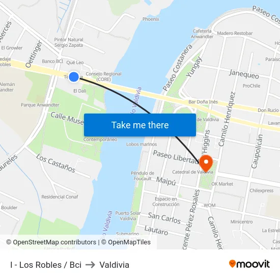 I - Los Robles / Bci to Valdivia map