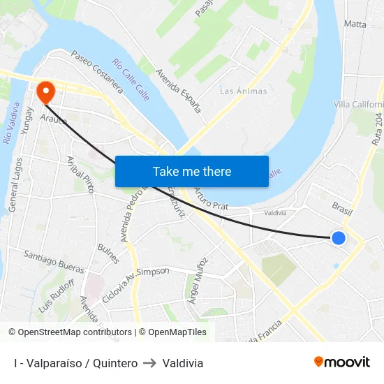 I - Valparaíso / Quintero to Valdivia map