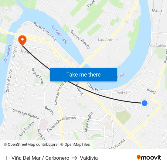 I - Viña Del Mar / Carbonero to Valdivia map