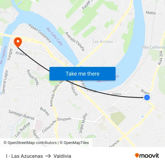 I - Las Azucenas to Valdivia map