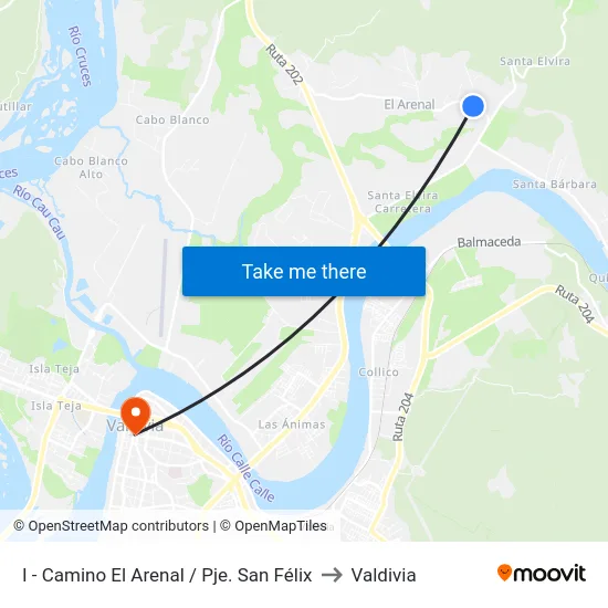 I - Camino El Arenal / Pje. San Félix to Valdivia map