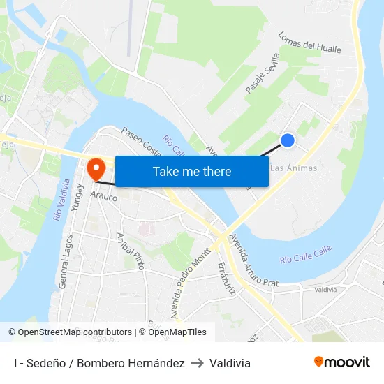 I - Sedeño / Bombero Hernández to Valdivia map