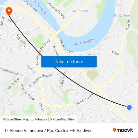 I - Alonso Villanueva / Pje. Cuatro to Valdivia map