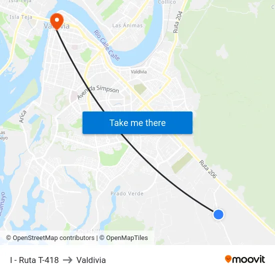 I - Ruta T-418 to Valdivia map