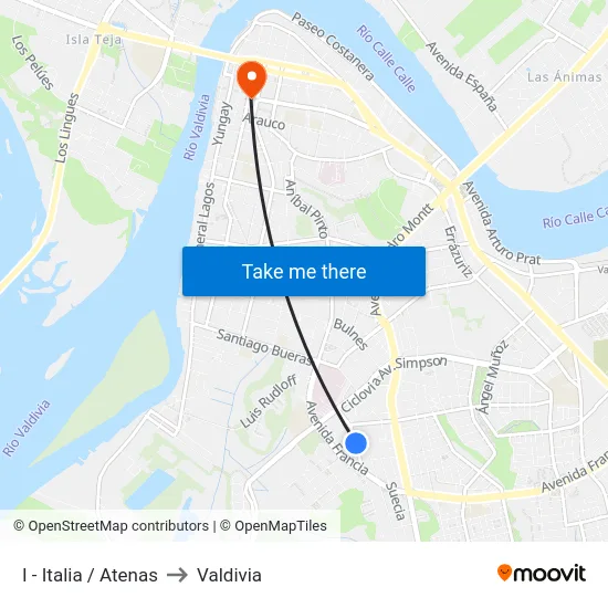 I - Italia / Atenas to Valdivia map