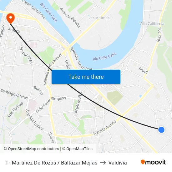 I - Martínez De Rozas / Baltazar Mejías to Valdivia map