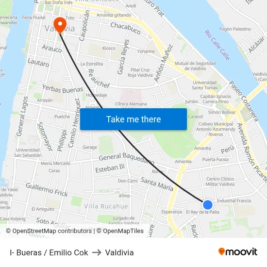 I- Bueras / Emilio Cok to Valdivia map