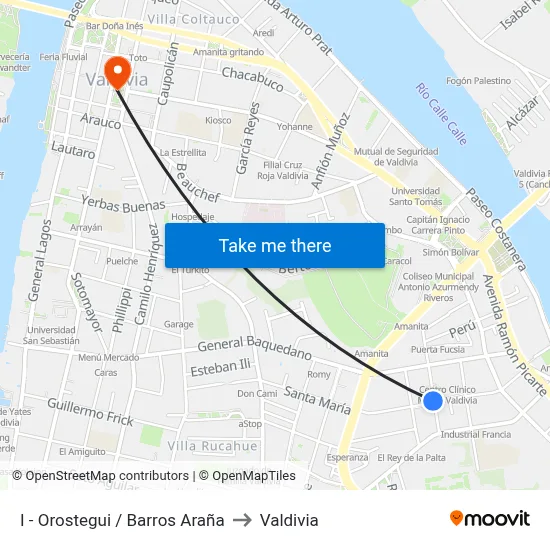I - Orostegui / Barros Araña to Valdivia map