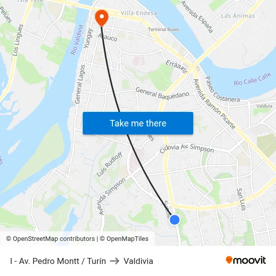 I - Av. Pedro Montt / Turín to Valdivia map