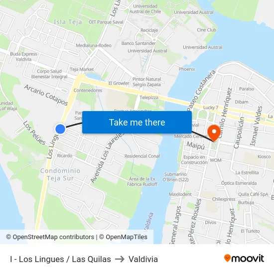 I - Los Lingues / Las Quilas to Valdivia map