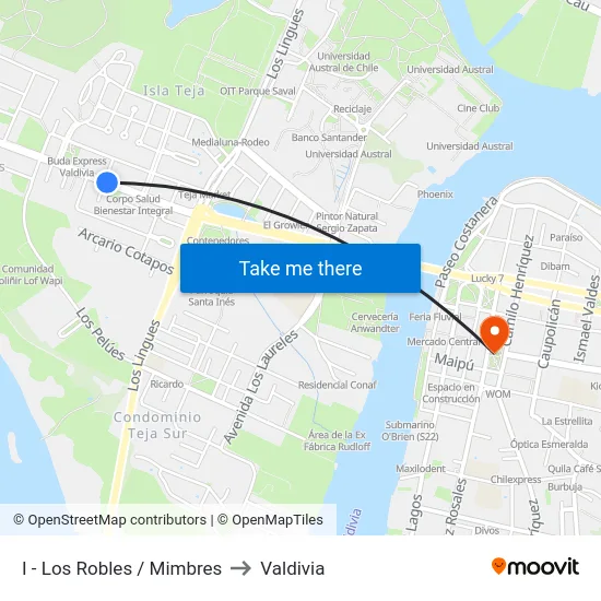 I - Los Robles / Mimbres to Valdivia map