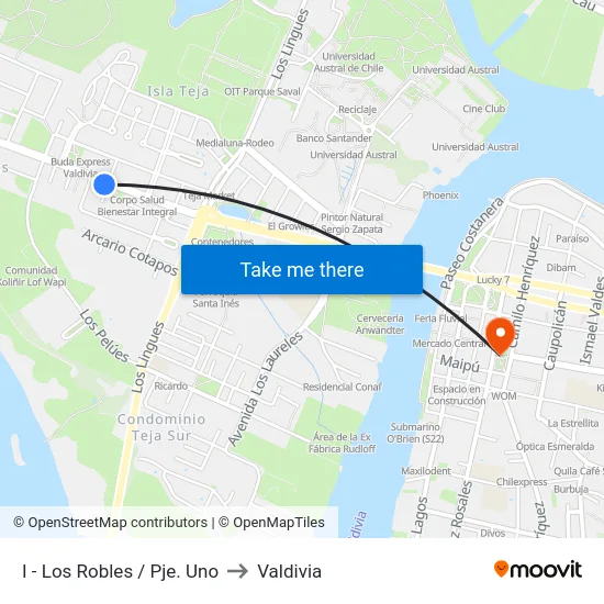 I - Los Robles / Pje. Uno to Valdivia map