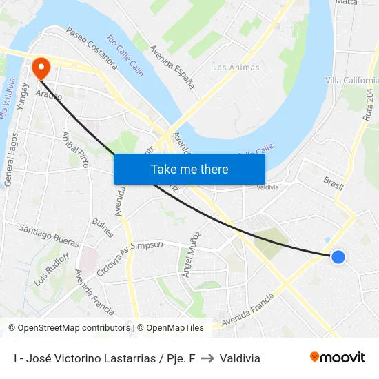 I - José Victorino Lastarrias / Pje. F to Valdivia map