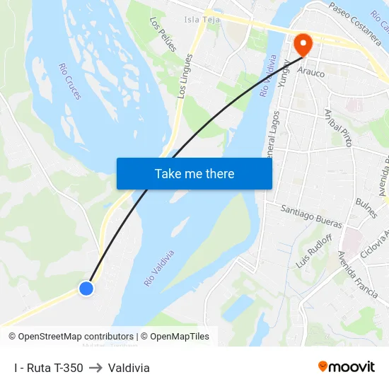 I - Ruta T-350 to Valdivia map