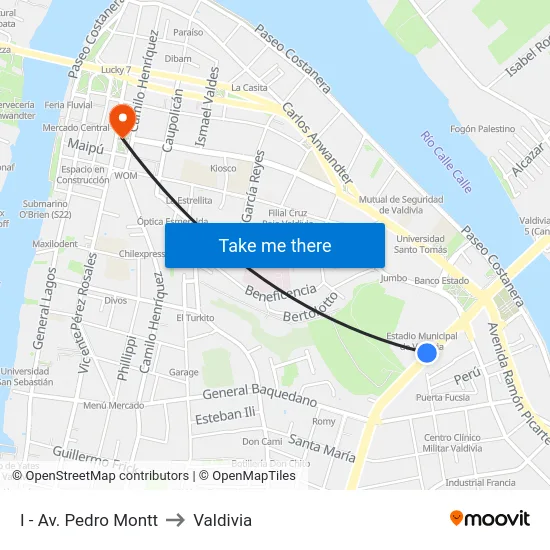 I - Av. Pedro Montt to Valdivia map