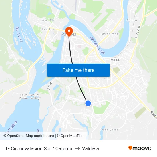 I - Circunvalación Sur / Catemu to Valdivia map