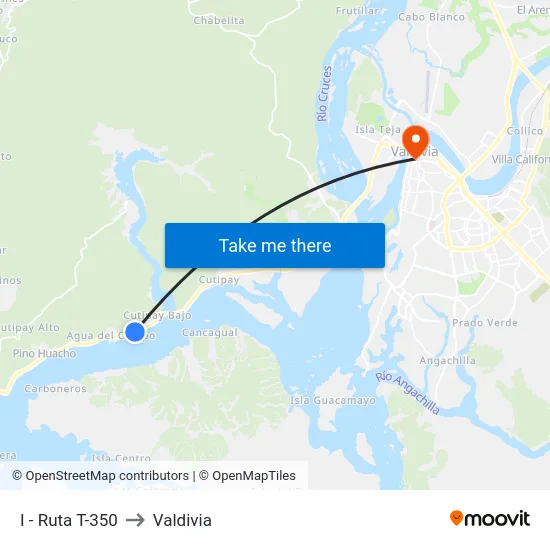 I - Ruta T-350 to Valdivia map