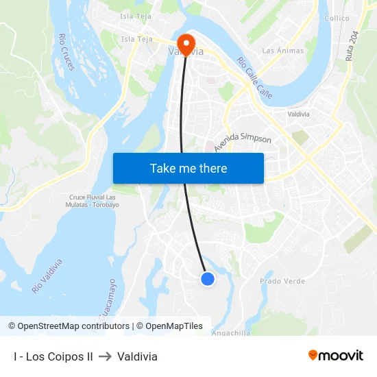 I - Los Coipos II to Valdivia map
