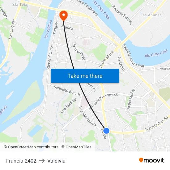 Francia 2402 to Valdivia map