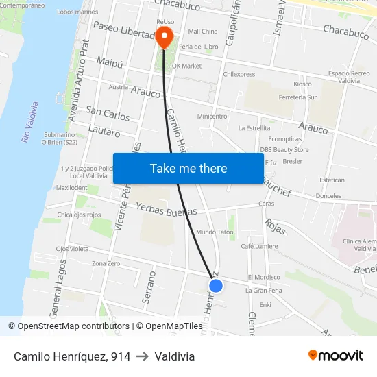 Camilo Henríquez, 914 to Valdivia map