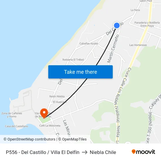 P556 - Del Castillo / Villa El Delfín to Niebla Chile map