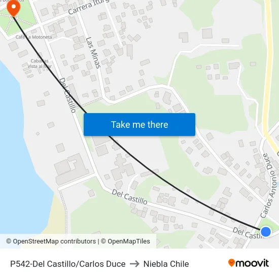P542-Del Castillo/Carlos Duce to Niebla Chile map