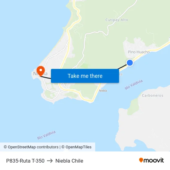 P835-Ruta T-350 to Niebla Chile map