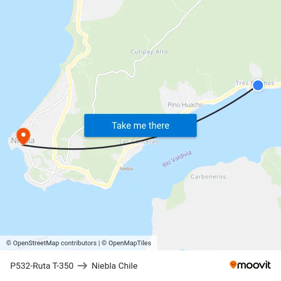P532-Ruta T-350 to Niebla Chile map