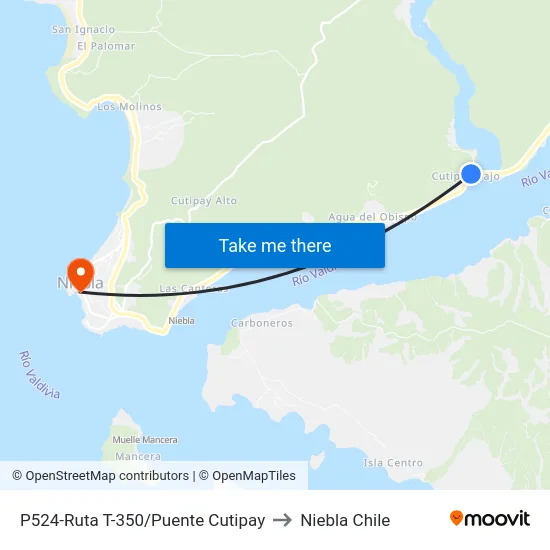 P524-Ruta T-350/Puente Cutipay to Niebla Chile map