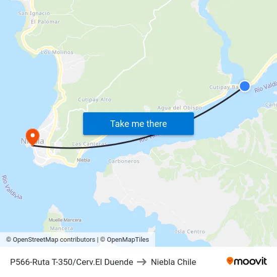 P566-Ruta T-350/Cerv.El Duende to Niebla Chile map