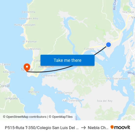 P515-Ruta T-350/Colegio San Luis Del Alba to Niebla Chile map