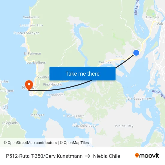 P512-Ruta T-350/Cerv.Kunstmann to Niebla Chile map