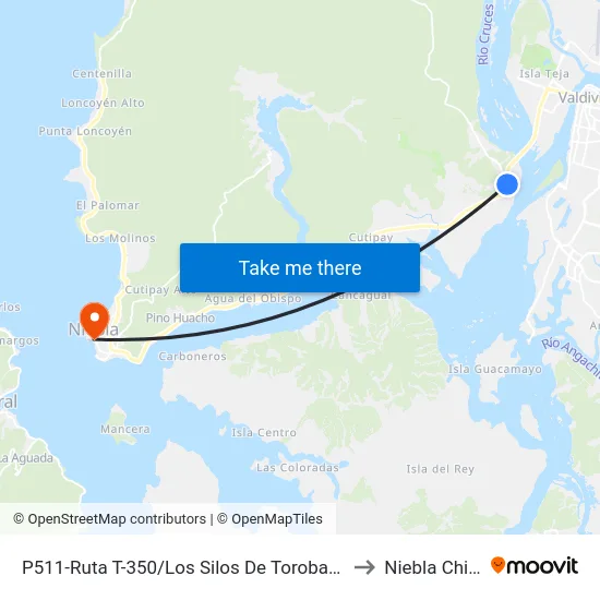 P511-Ruta T-350/Los Silos De Torobayo to Niebla Chile map