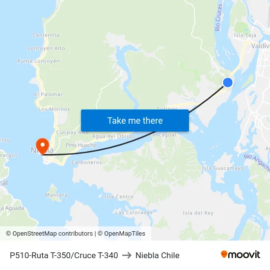 P510-Ruta T-350/Cruce T-340 to Niebla Chile map