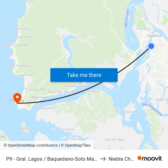 P9 - Gral. Lagos / Baquedano-Soto Mayor to Niebla Chile map
