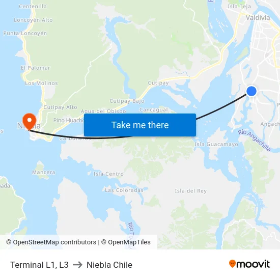 Terminal L1, L3 to Niebla Chile map