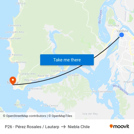 P26 - Pérez Rosales / Lautarp to Niebla Chile map