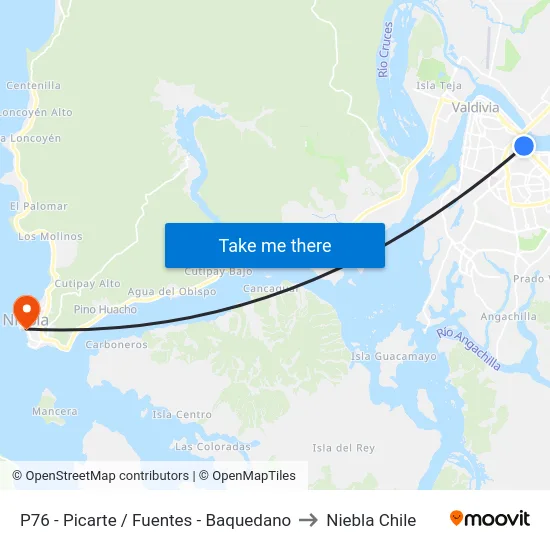 P76 - Picarte / Fuentes - Baquedano to Niebla Chile map