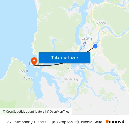 P87 - Simpson / Picarte - Pje. Simpson to Niebla Chile map