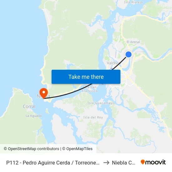 P112 - Pedro Aguirre Cerda / Torreones Sur to Niebla Chile map