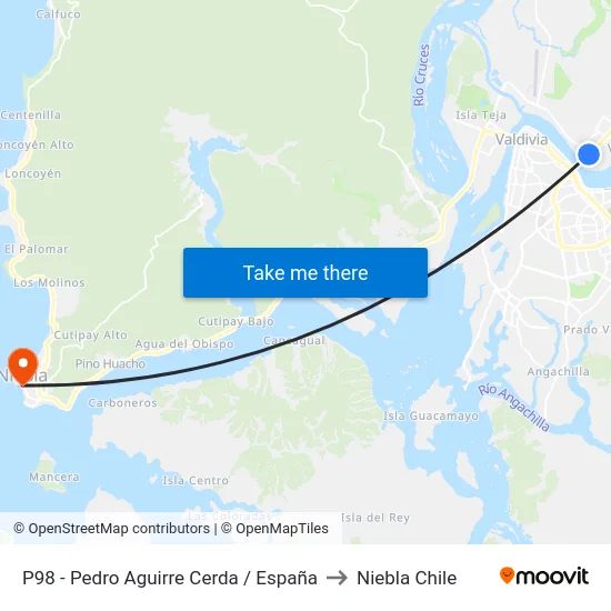 P98 - Pedro Aguirre Cerda / España to Niebla Chile map