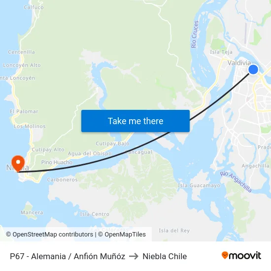 P67 - Alemania / Anfión Muñóz to Niebla Chile map