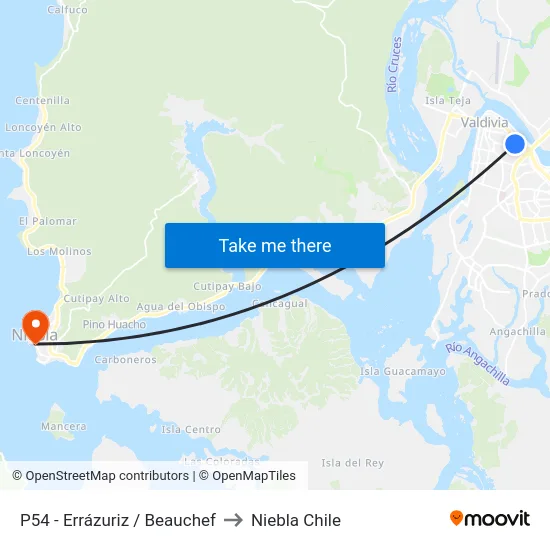 P54 - Errázuriz / Beauchef to Niebla Chile map